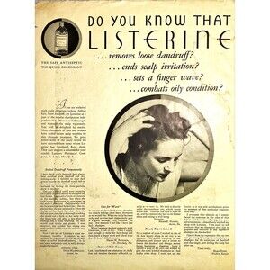 Listerine "Do you know that Listerine removes loose dandruff?" Vtg Print Ad 1931
